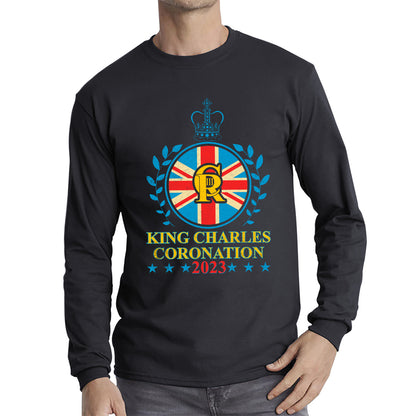 King Charles III Coronation 2023 Union Jack CR III Ruling Monarch Of England Great Britain Long Sleeve T Shirt