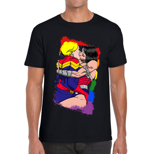 Wonder Women x Captain Marvel Kissing LGBT Pride Valentine Adult T Shirt