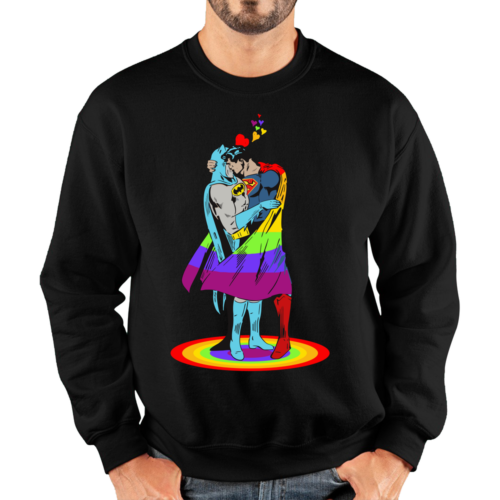Batman x Superman Kiss Gay Pride LGBT Justice League Valentine Adult Sweatshirt