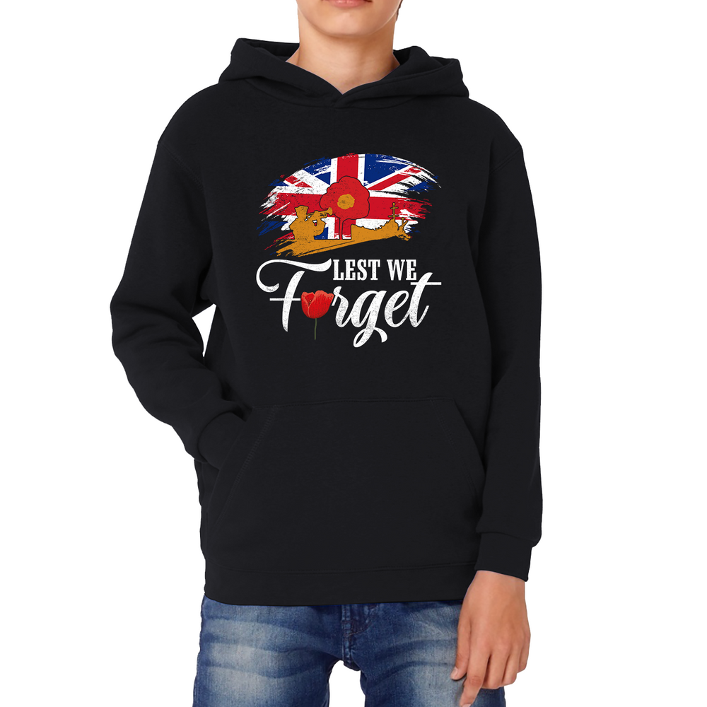 Poppy Lest We Forget Anzac Day British Veterans Armed Forces Remembrance Day Kids Hoodie