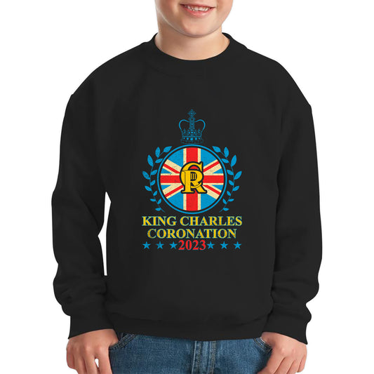 King Charles III Coronation 2023 Union Jack CR III Ruling Monarch Of England Great Britain Kids Jumper