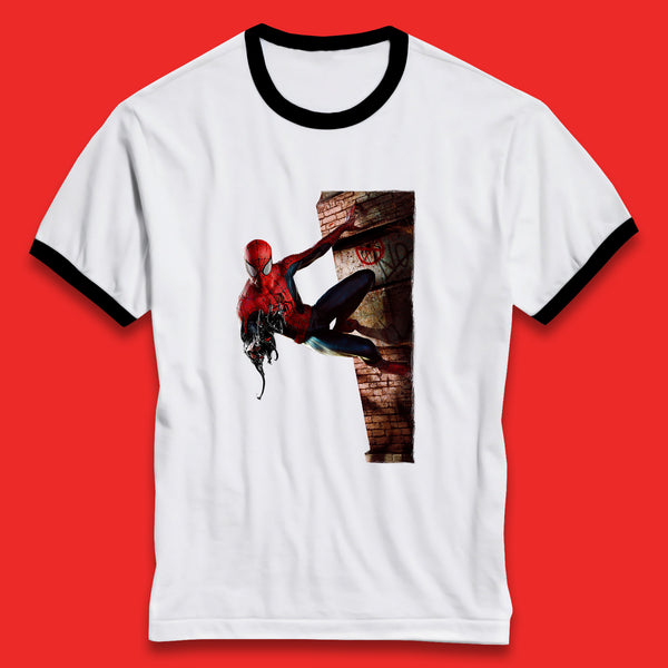 Spider-Man Venom Takeover Spiderman On Building Marvel Comics Character Superhero Marvel Spiderman Ringer T Shirt