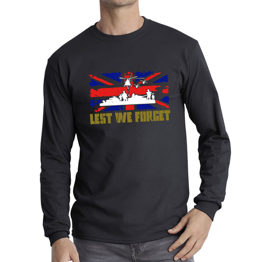 UK Flag British Armed Forces Day Lest We Forget Remembrance Day Veterans Day WWI Poppy Flower Long Sleeve T Shirt