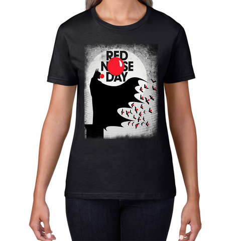 Batman Red Nose Day Ladies T Shirt. 50% Goes To Charity