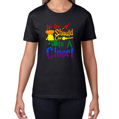 No One Should Live In A Closet Harry Potter LGBT Gay Pride Vintage Womens Tee Top
