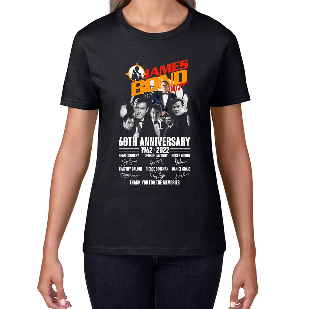 James Bond 007 60th Anniversary Thank You For The Memories Signature Popular TV Show Series Ladies T Shirt