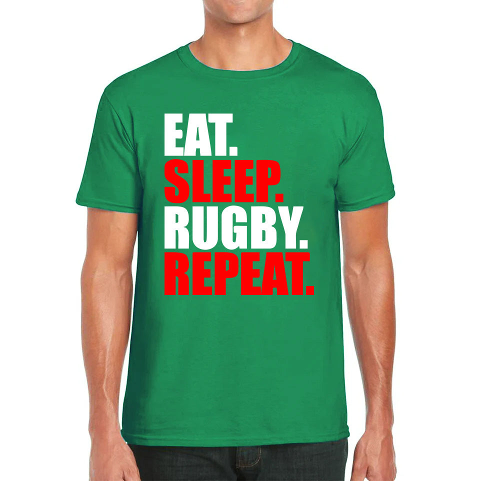 Eat Sleep Rugby Repeat Rugby Cup European Support World Six Nations Championship Mens Tee Top