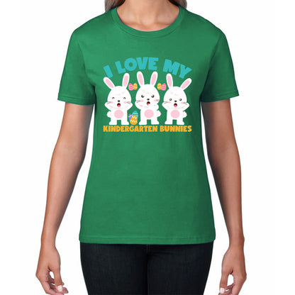 I Love My Kindergarten Bunnies Teacher Easter Bunny Teacher Back To School Womens Tee Top