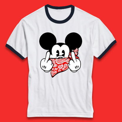Fuck You Mickey Mouse Middle Fingers Funny Bad Ass Sarcastic Disney Mickey Sarcasm Humor Joke Ringer T Shirt