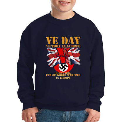 VE Day Victory In Europe End Of World War II Victory Day Armed Forces Veterans 8 May 78th Anniversary Kids Jumper