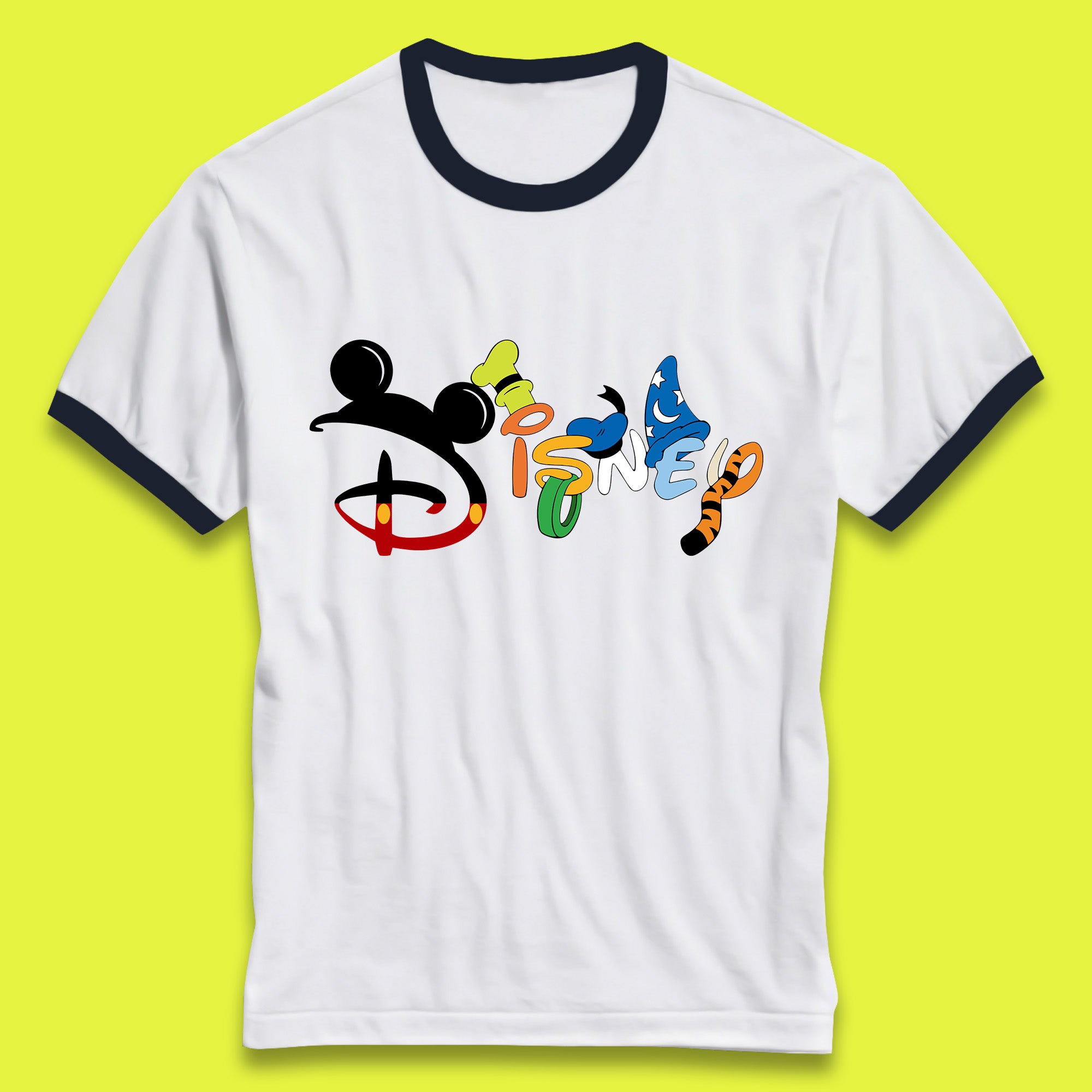 Disney Club Cartoon Characters Mickey Mouse Minnie Mouse Donald Duck Pluto Goofy Sorcerer Mickey Hat Tigger Disney World Trip Ringer T Shirt