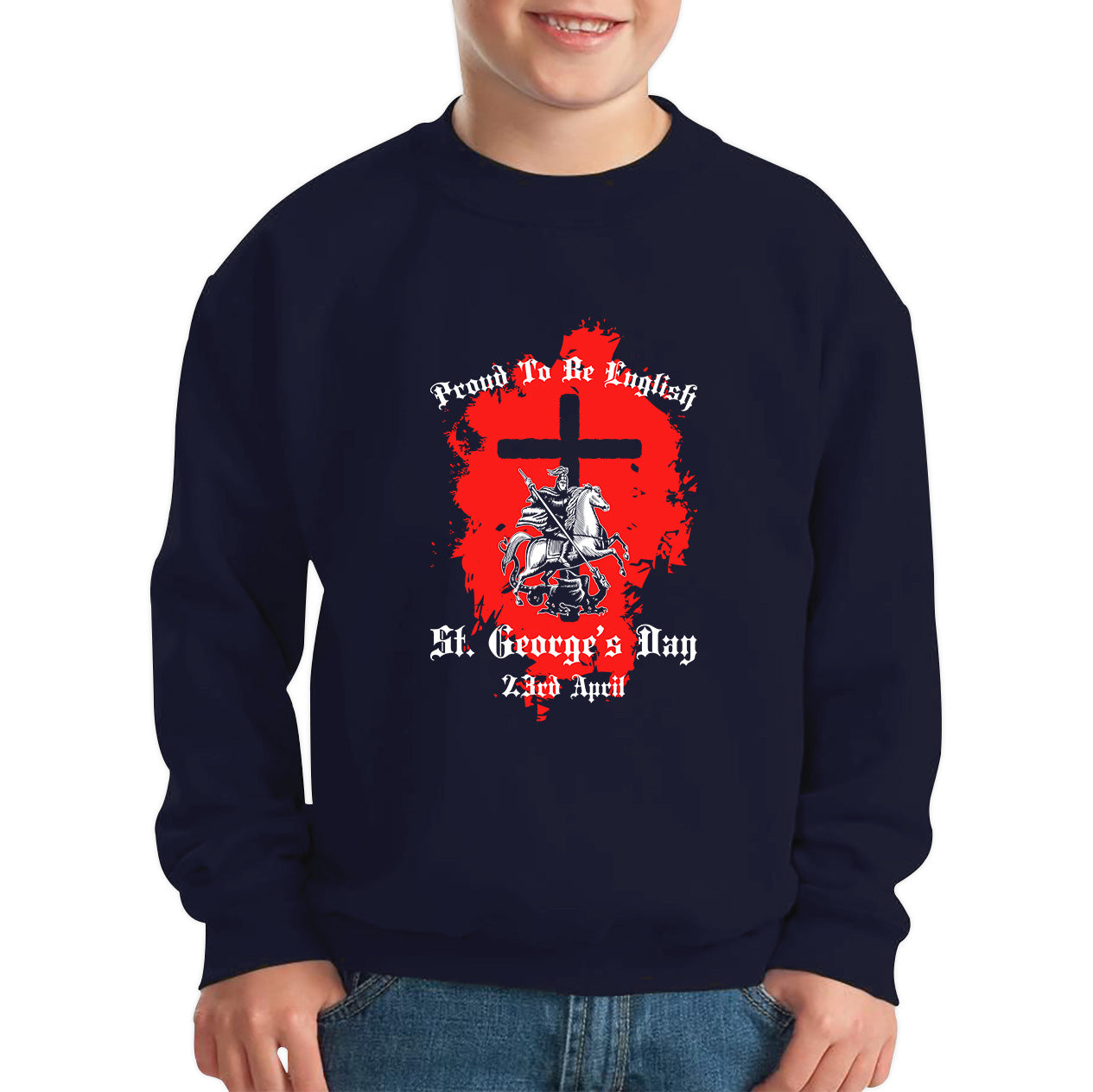 Proud To be English St George's Day 23rd April Christians Feast Day Knight & Horse Saint George day Warrior Fighter Patriotic Kids Jumper