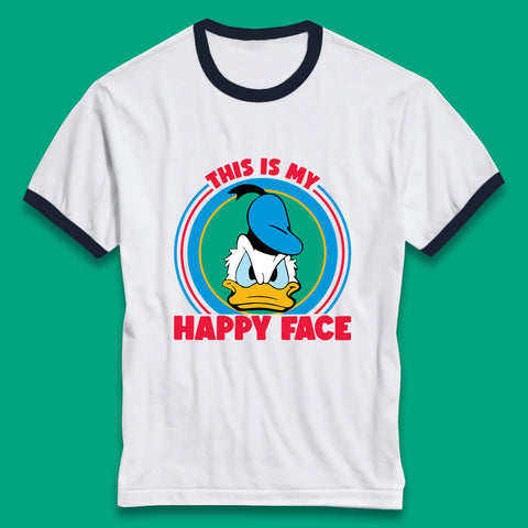 This Is My Happy Face Donald Duck Funny Animated Cartoon Character Angry Duck Disneyland Trip Disney Vacations Ringer T Shirt