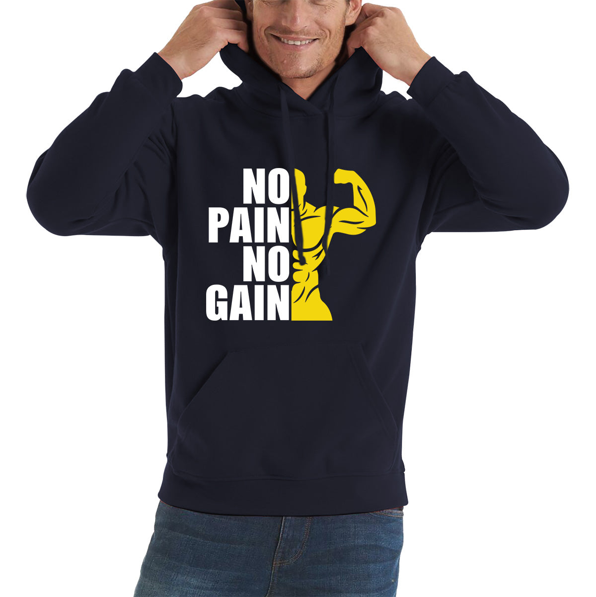 No Pain No Gain Gym Workout Fitness Bodybuilding Training Motivational Quote Muscle Body Flexing Unisex Hoodie