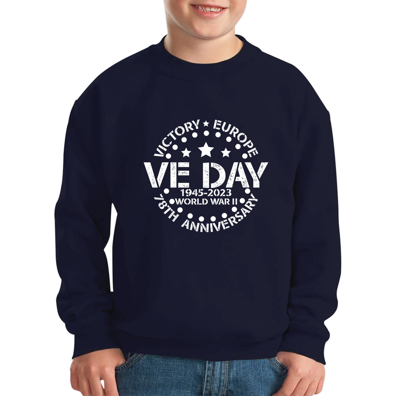 Victory In Europe VE Day 1945-2023 78th Anniversary Armed Forces Victory Day Remembrance Day Kids Jumper
