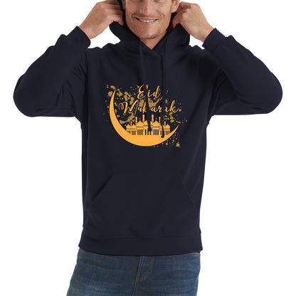 Eid Mubarak Crescent Moon Muslims Religious Islamic Mosque Holy Month Blessed Eid Festival Adult Hoodie