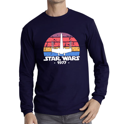 Star Wars X-Wing Fighter 1977 Vintage Retro Series Of Space Flight Simulator Video Games Disney Star Wars 46th Anniversary Long Sleeve T Shirt