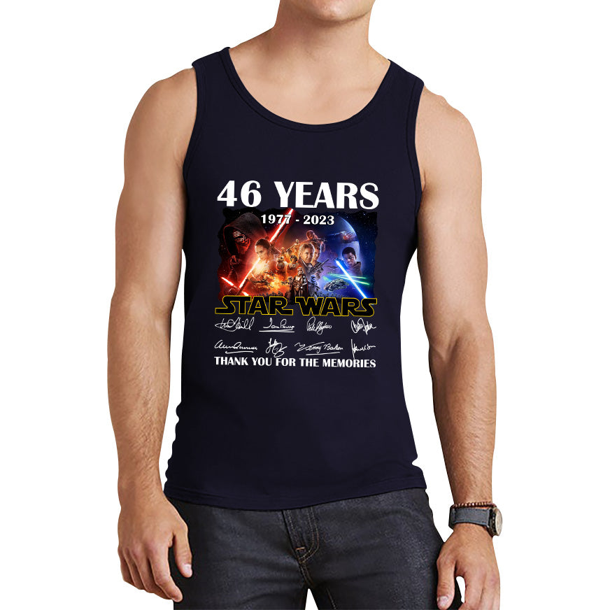 Disney Star Wars Day 46th Anniversary 1977-2023 The Force Awakens Characters Signatures Thank You For The Memories Tank Top