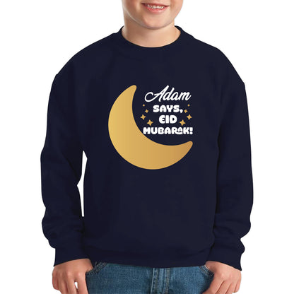 Personalised Your Name Says Eid Mubarak Moon Islamic Blessed Festive Celebration Religious Holy Month Kids Jumper