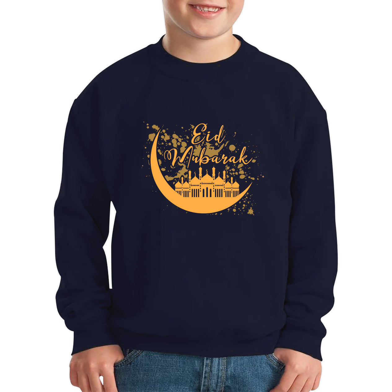 Eid Mubarak Crescent Moon Muslims Religious Islamic Mosque Holy Month Blessed Eid Festival Kids Jumper