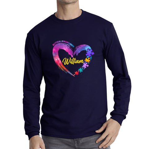 Personalised Autism Awareness Puzzle Pieces Your Name Autism Support Autistic Pride Autism Warrior Long Sleeve T Shirt
