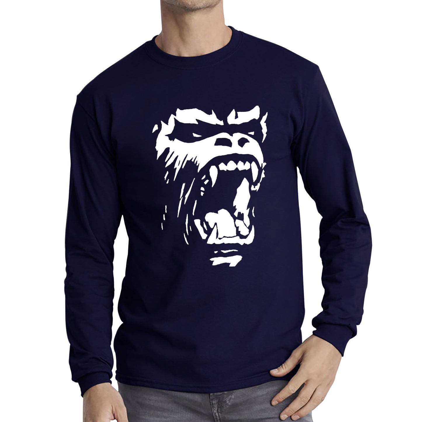 Gorilla Roar Angry Face Gym Workout Fitness Gym Clothing Workout Training Bodybuilding Long Sleeve T Shirt