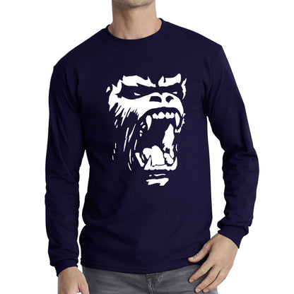 Gorilla Roar Angry Face Gym Workout Fitness Gym Clothing Workout Training Bodybuilding Long Sleeve T Shirt