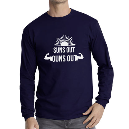 Sun Out Guns Out, Workout Gym Bodybuilding Weightlifting Motivation Long Sleeve T Shirt