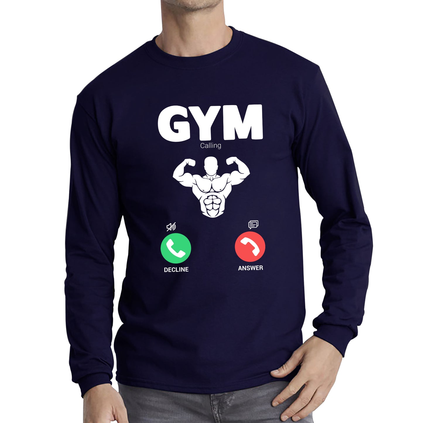 Gym Calling Gym Lover Awesome Gym Weightlifter Fitness Gym Is Calling Me Muscle Bodybuilding Six Pack Abs Long Sleeve T Shirt