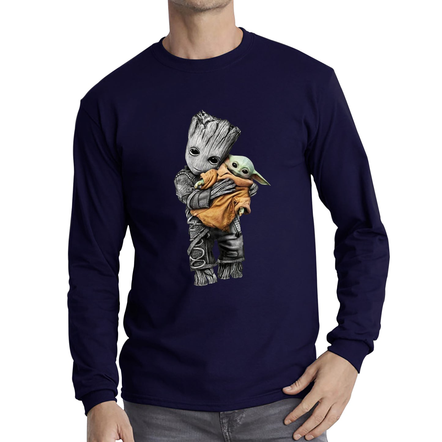 Baby Groot Holding Baby Yoda Avengers Hero Star Avenger Jedi Wars Star Wars Day 46th Anniversary Long Sleeve T Shirt