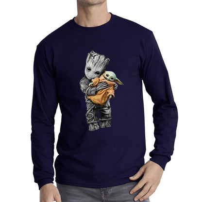 Baby Groot Holding Baby Yoda Avengers Hero Star Avenger Jedi Wars Star Wars Day 46th Anniversary Long Sleeve T Shirt