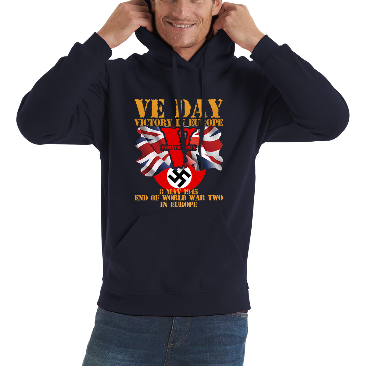 VE Day Victory In Europe End Of World War II Victory Day Armed Forces Veterans 8 May 78th Anniversary Unisex Hoodie