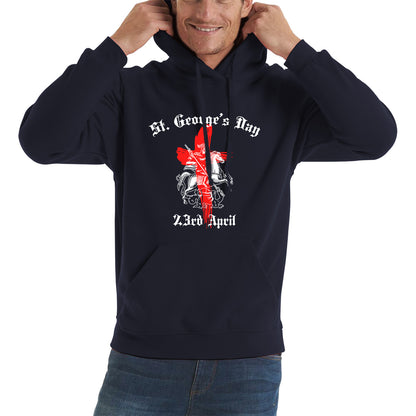 St George's Day 2023 England Flag Cross Knights Templar & Horse London Saint George Day Warrior Fighter Patriotic Unisex Hoodie