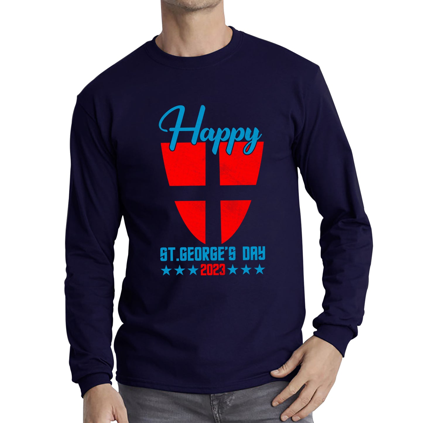 Happy St George's Day 2023 Saint George Cross Shield England Flag Religious Warriors St George Day Long Sleeve T Shirt