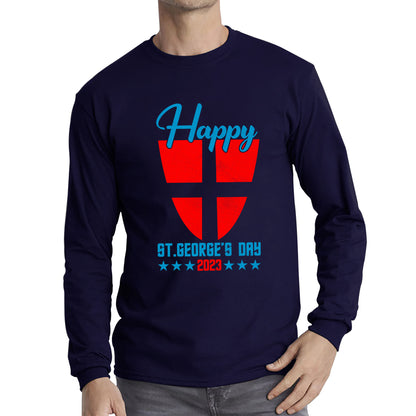 Happy St George's Day 2023 Saint George Cross Shield England Flag Religious Warriors St George Day Long Sleeve T Shirt
