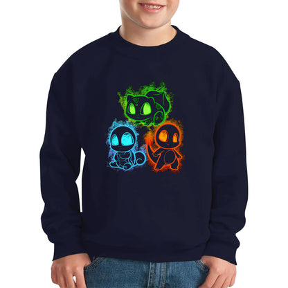 Pokemon Cool Evolutions Minimalistic Pokémon Kanto Starters Bulbasaur, Charmander, Squirtle, Pikachu And Eevee Kids Jumper