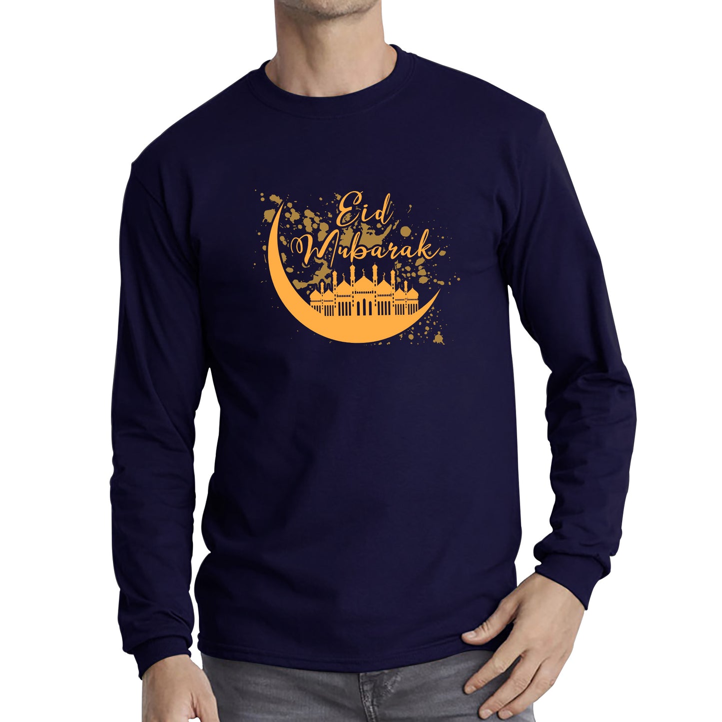 Eid Mubarak Crescent Moon Muslims Religious Islamic Mosque Holy Month Blessed Eid Festival Long Sleeve T Shirt