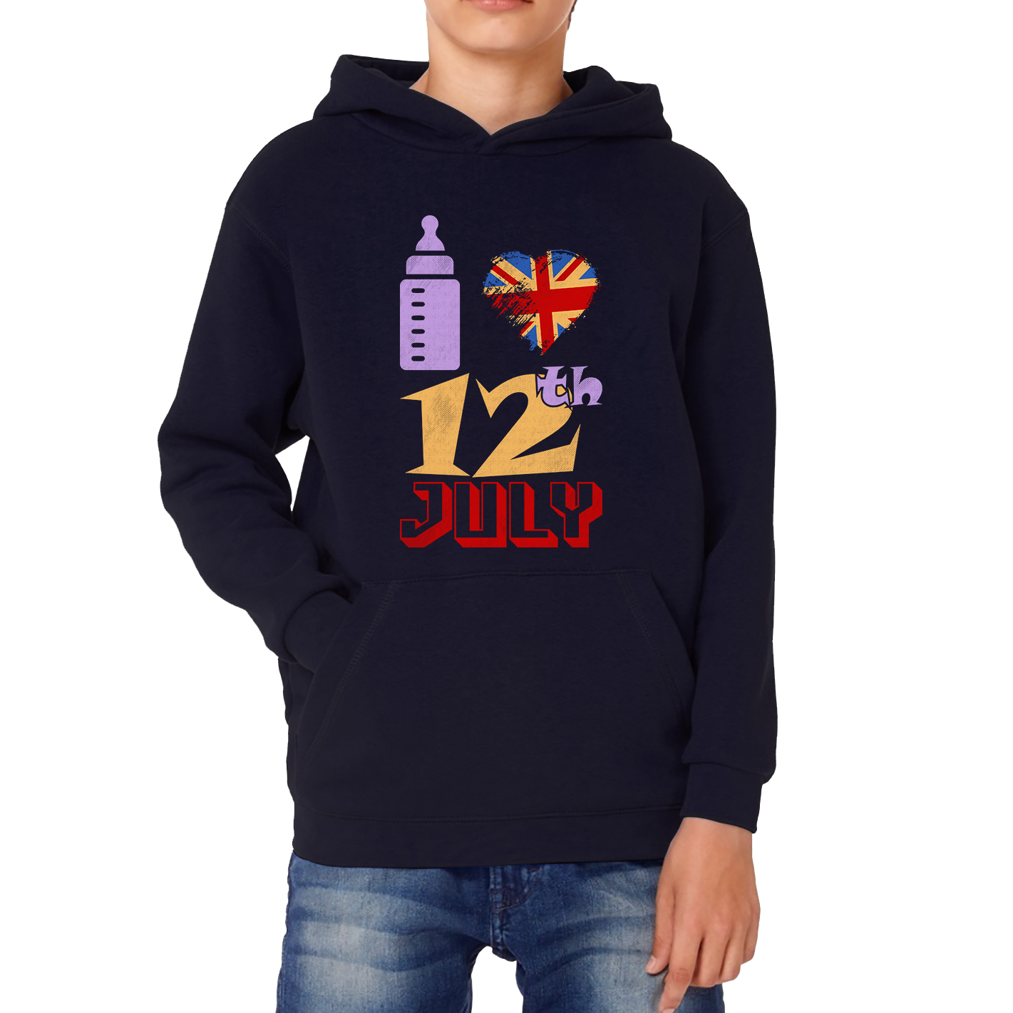 I Love 12th July Funny UK United Kingdom Vintage Flag Great Britain Proud British Long Live Uk Forever Kids Hoodie
