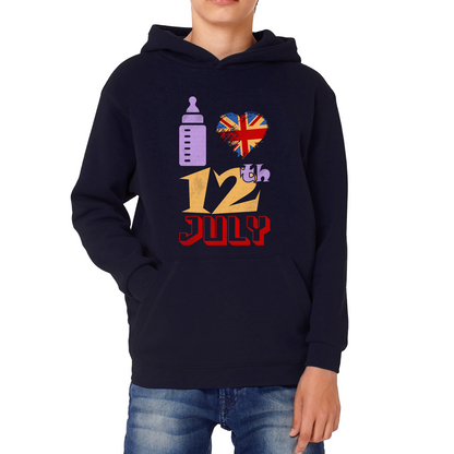 I Love 12th July Funny UK United Kingdom Vintage Flag Great Britain Proud British Long Live Uk Forever Kids Hoodie