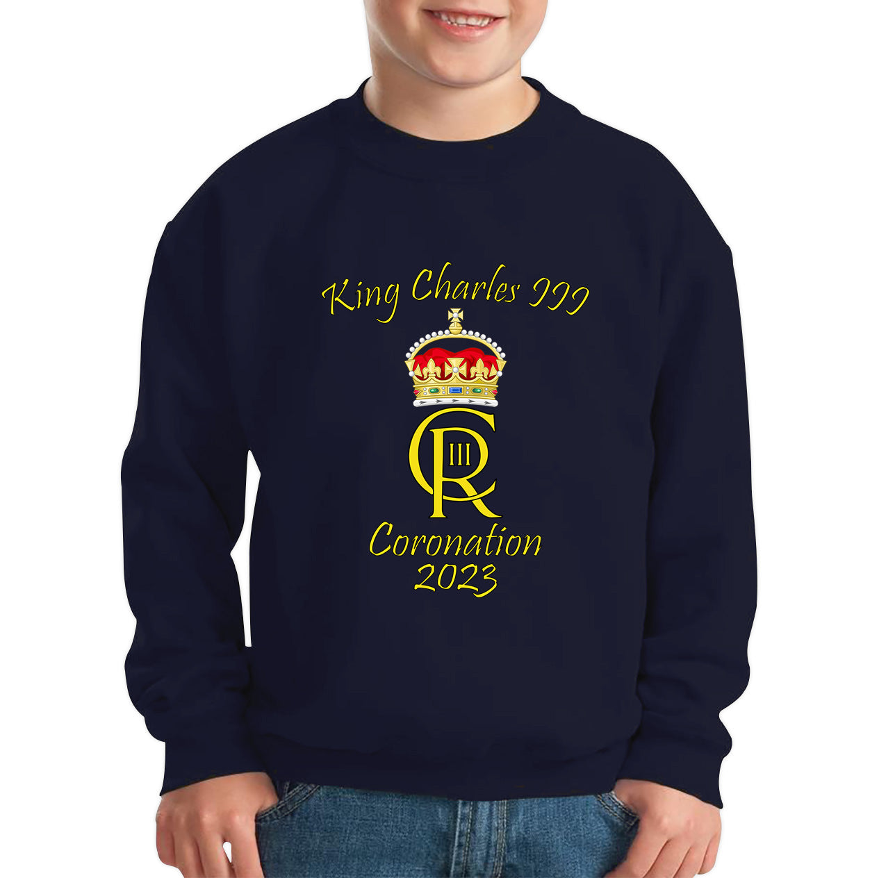 King Charles III Coronation 2023 Royal Crown Royal Cypher God Save The King Union Jack Kids Jumper