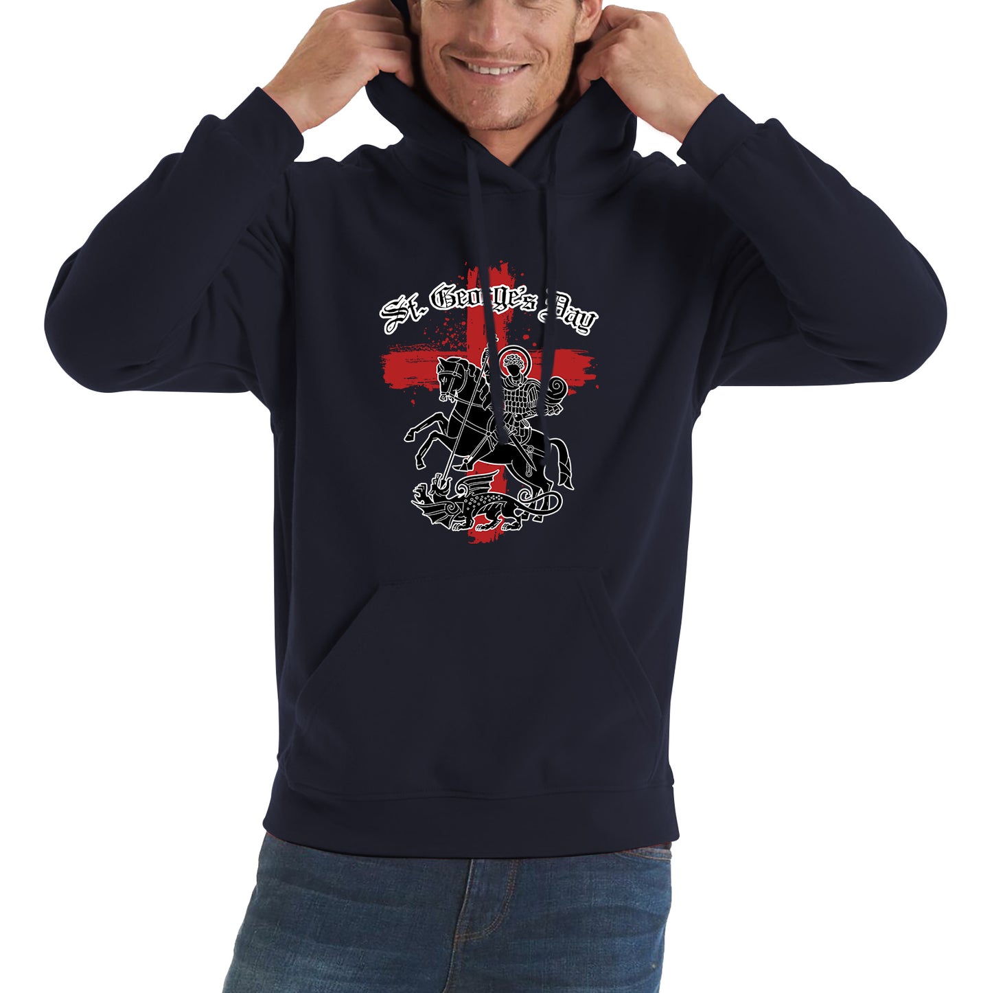 St George's Day Coat Of Arms Of Moscow Heraldic Horseman With A Spear In His Hand Slaying A Zilant Saint George And The Dragon England Flag Unisex Hoodie