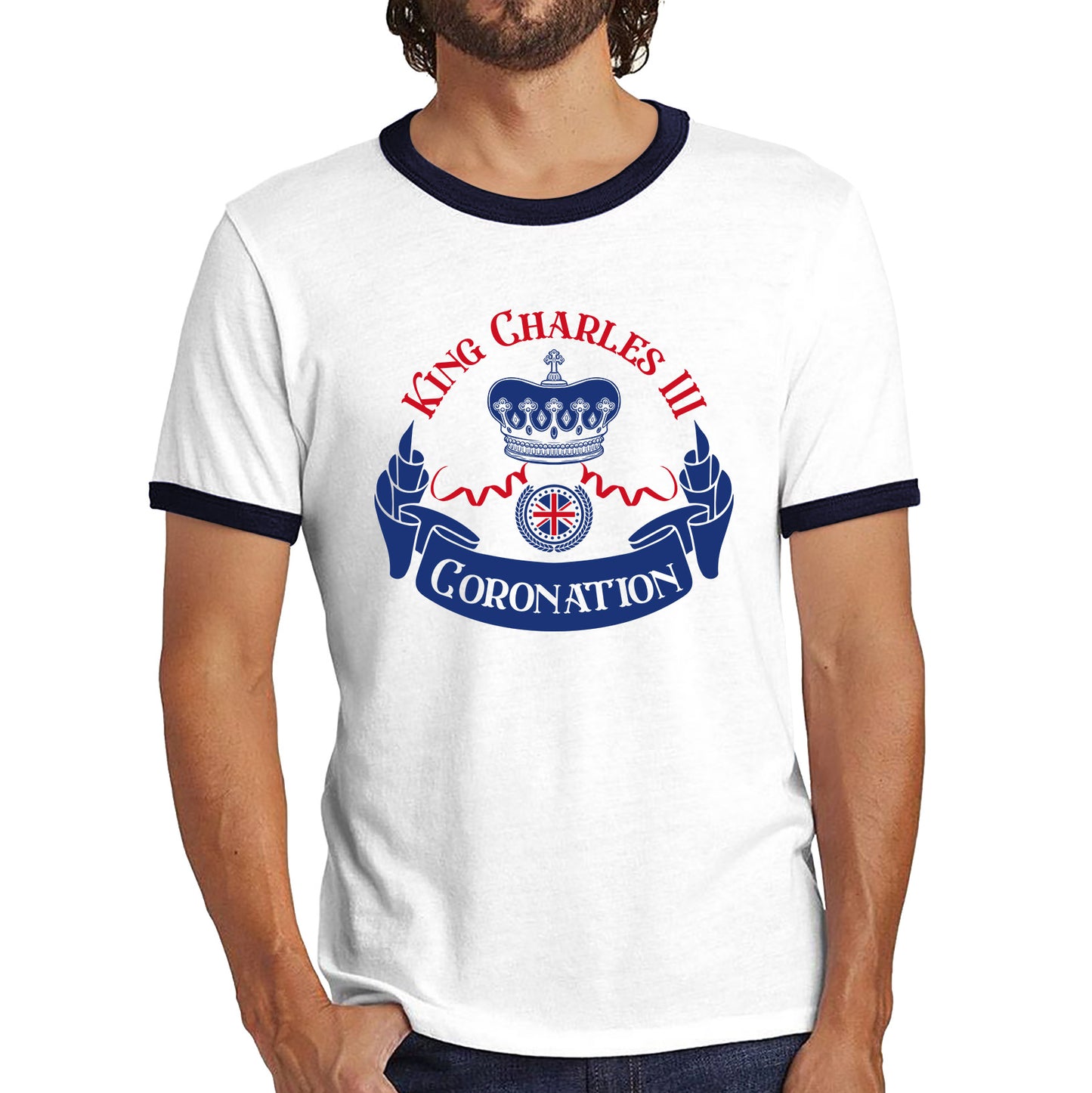 King Charles III Coronation Royal Crown CR III God Save The King Union Jack His Majesty Ringer T Shirt
