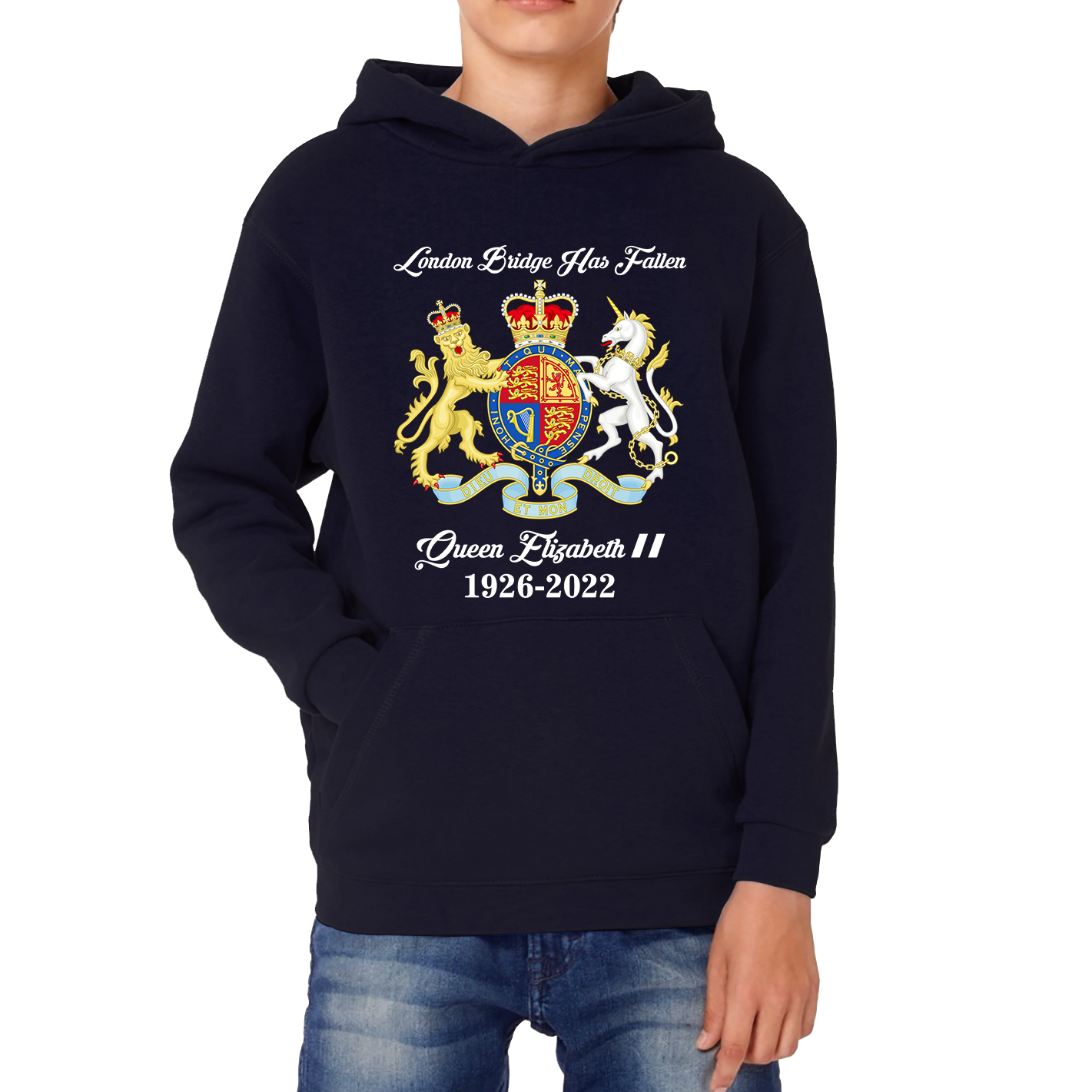 London Bridge Has Fallen Queen Elizabeth II Union Jack Queen's Crown Kids Hoodie