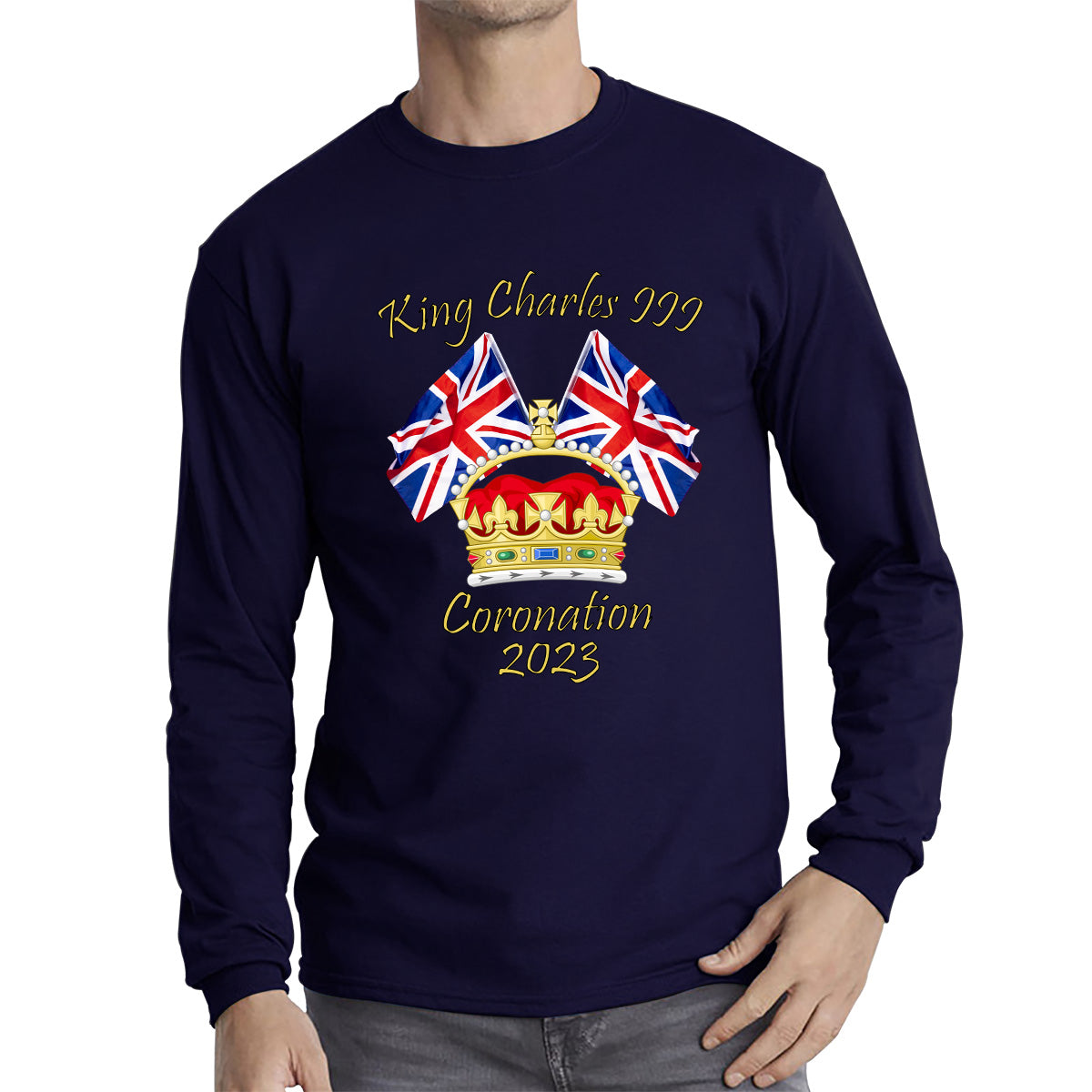 King Charles III Coronation 2023 United Kingdom Flags Royal Crown Ruling Monarch Of England CR III Long Sleeve T Shirt