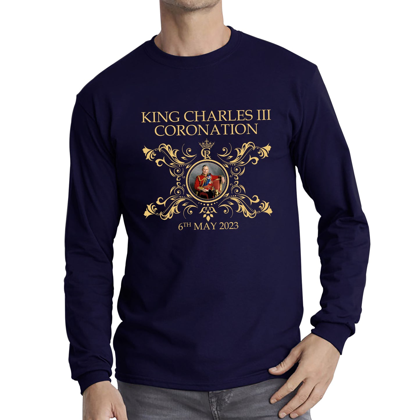 King Charles III Coronation 6th May 2023 Royal Cypher CR III Union Jack Ruling Monarch Of England Long Sleeve T Shirt