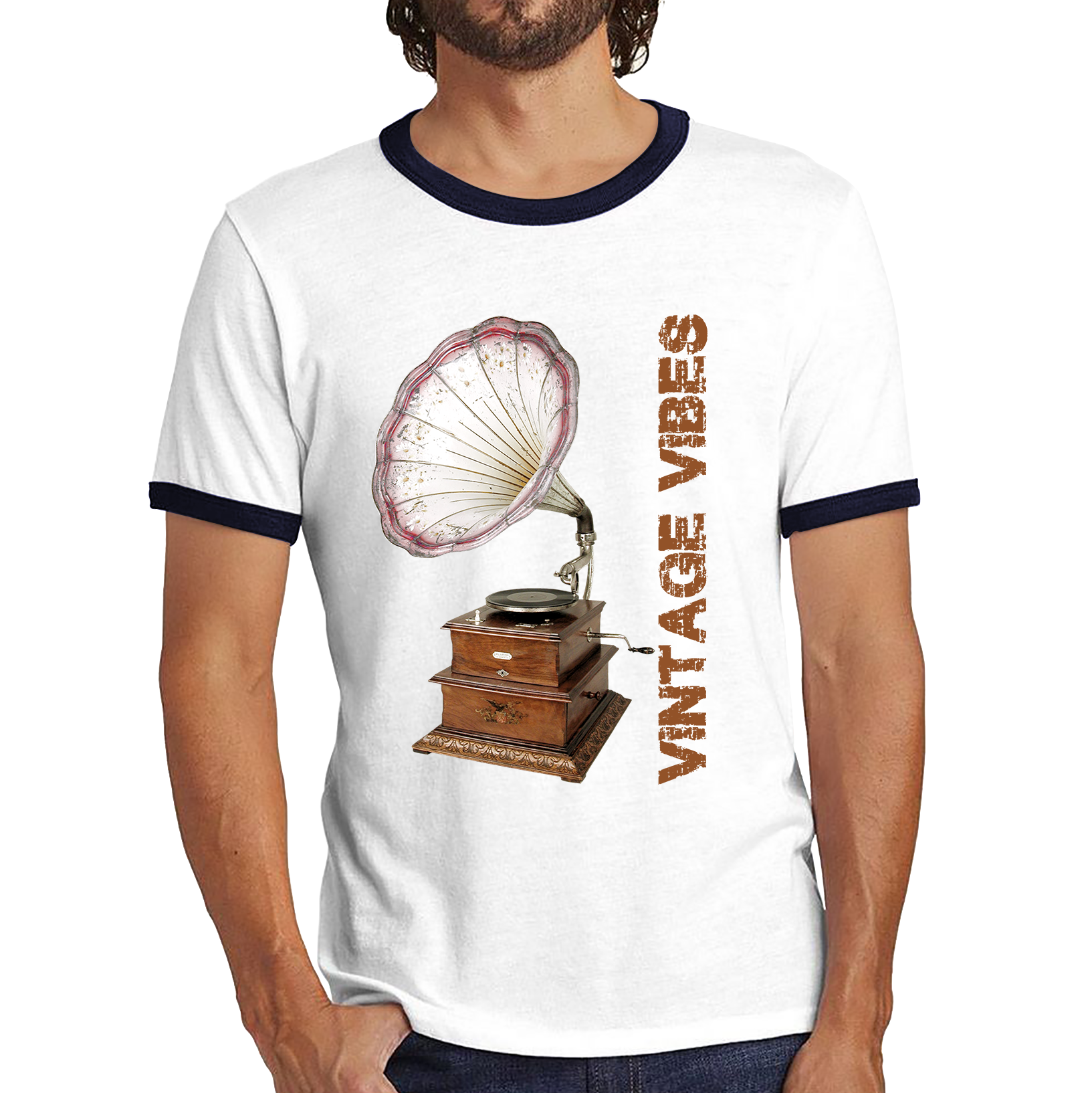 Gramophone Vintage Vibes Record Player Antique Trumpet Horn Turntable Phonograph Music Equipment Retro Ringer T Shirt