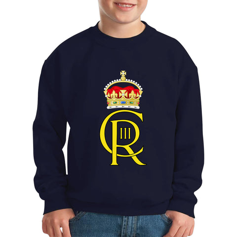Royal Cypher King Charles III Coronation CR III Ruling Monarch Of Uk Royal Crown Great Britain Kids Jumper