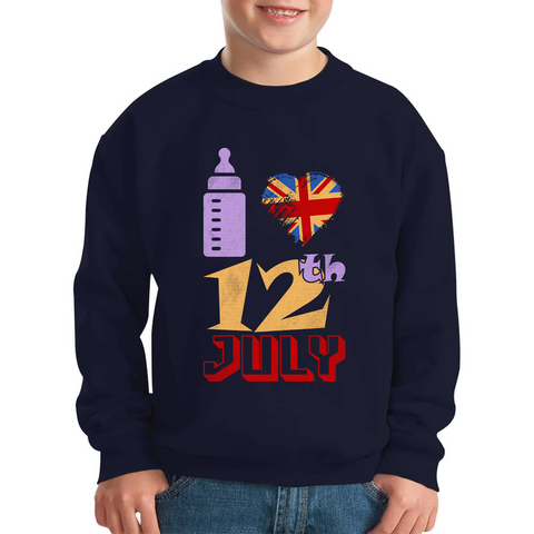 I Love 12th July Funny UK United Kingdom Vintage Flag Great Britain Proud British Long Live Uk Forever Kids Jumper