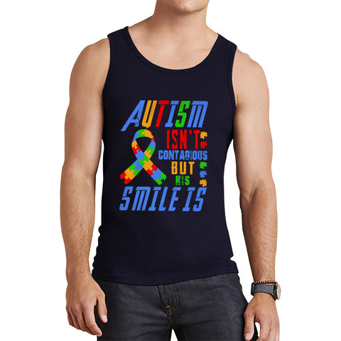 Autism Isn't Contagious But His Smile Is Autism Awareness Month Autistic Pride Tank Top
