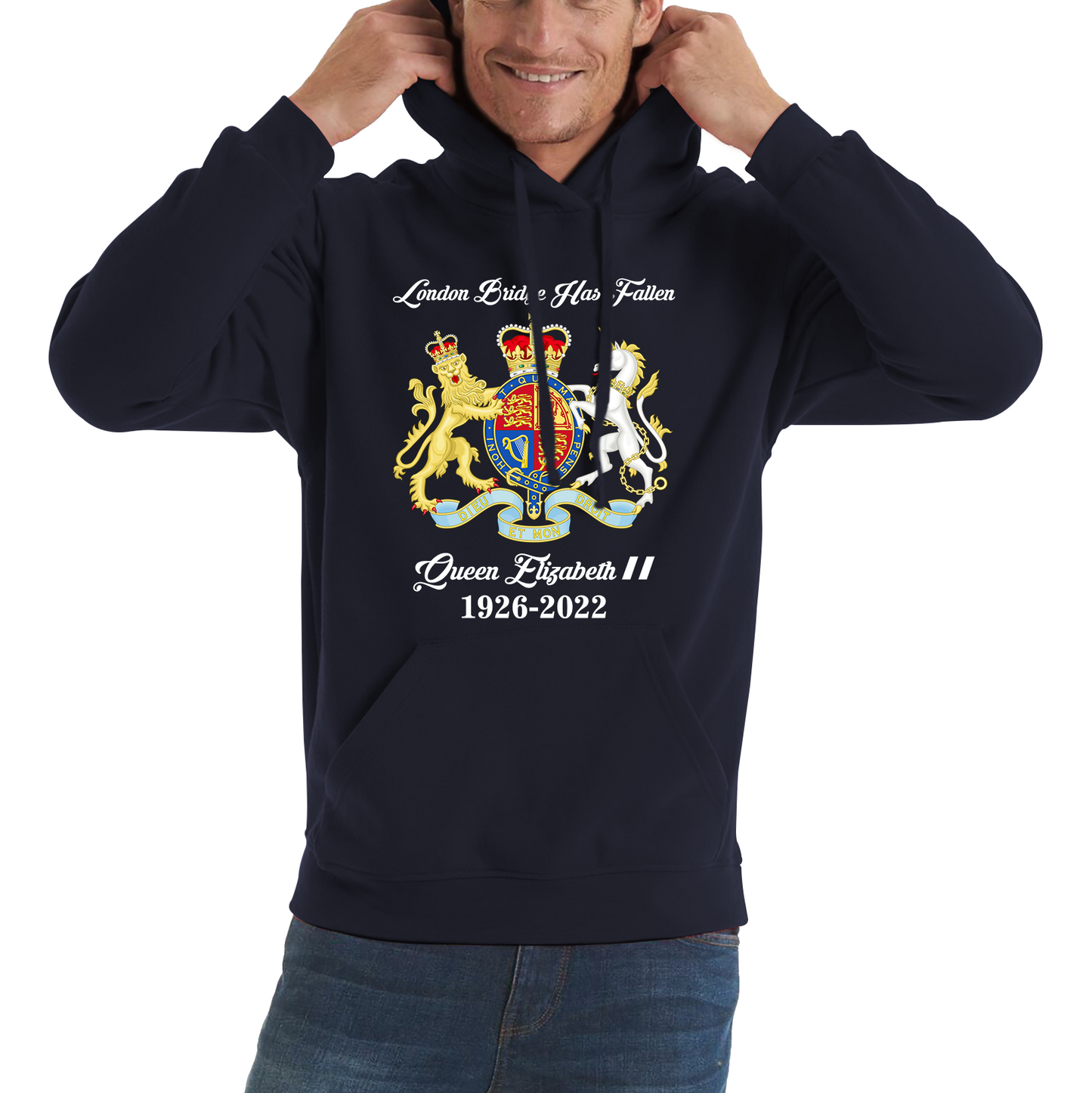 London Bridge Has Fallen Queen Elizabeth II Union Jack Queen's Crown Unisex Hoodie